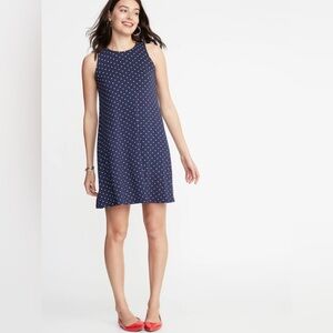 Sleeveless Jersey Swing Dress - Navy Dots - S